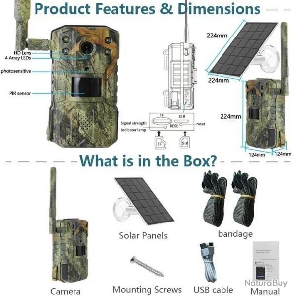Camra Solaire de html et de Suivi des Sentiers, Dtection de Mouvement PIR, tanche, 4K, 14MP, 4G, 