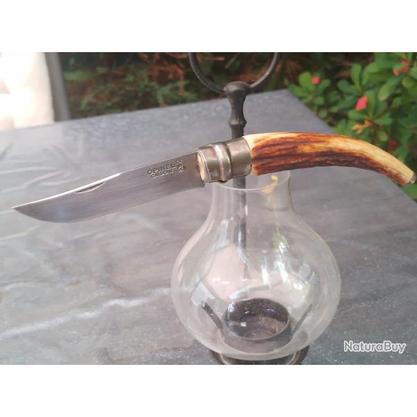 Couteau de collection  opinel n 10 custom  artisanal  manche cerf sambar (rare)
