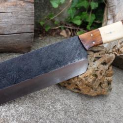 Couteau de Cuisine Style Japonais Nakiri Couperet Lame Acier Carbone 1075 Manche Os/Bois Artisanat