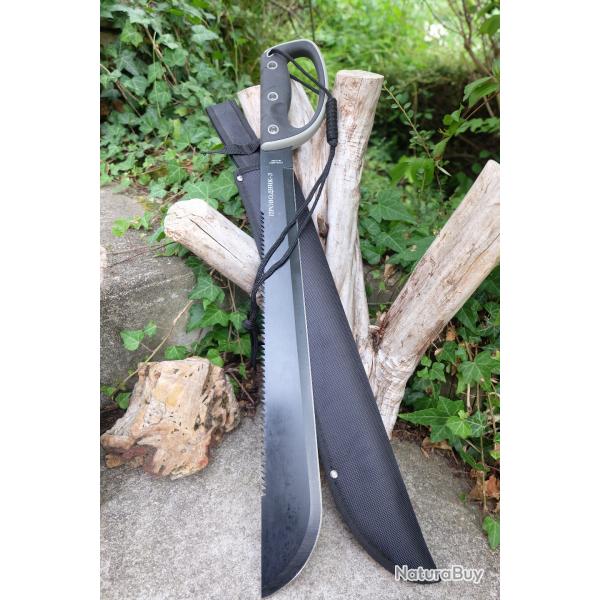 BIG Machette Guide d'Amazonie Lame Acier 3Cr13 Fonction Scie Manche ABS Black Orange Etui Nylon
