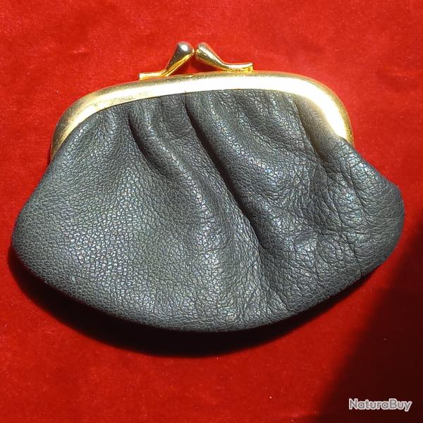 ancien porte monnaie en cuir et laiton  annes 60-70