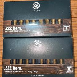 40 CARTOUCHES 222 REM SOFTPOINT POINTED RWS 50GR