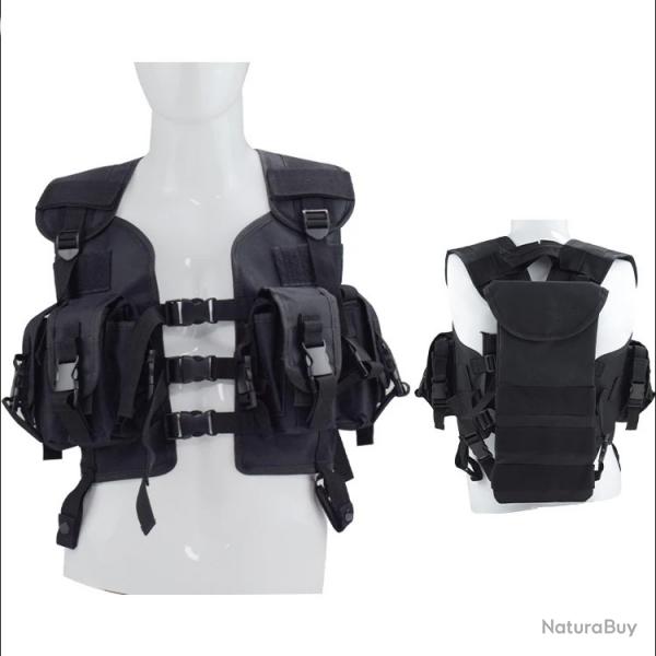 GILET MILITAIRE TACTIQUE PORTE CHARGEURS ET EMPLACEMENT POCHE A EAU - NOIR - LIVRAISON GRATUITE