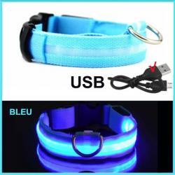 COLLIER LUMINEUX POUR CHIENS RECHARGEABLE -Taille XL 42-56CM - BLEU - LIVRAISON GRATUITE