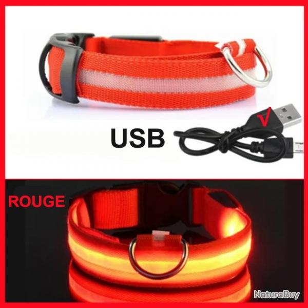 COLLIER POUR CHIENS LUMINEUX -Taille XL 42-56CM - ROUGE - LIVRAISON GRATUITE