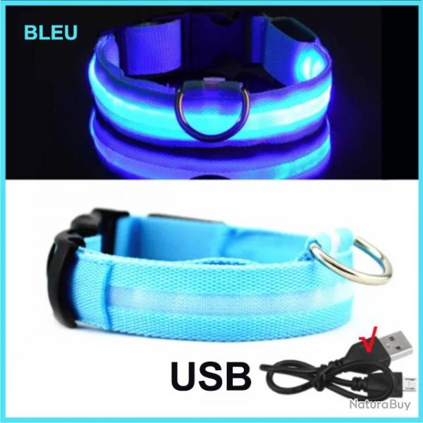 COLLIER POUR CHIENS LUMINEUX -Taille M 37-46CM - BLEU - LIVRAISON GRATUITE