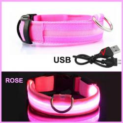 COLLIER POUR CHIENS LUMINEUX -Taille L 41-52CM - ROSE - LIVRAISON GRATUITE