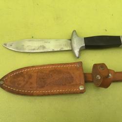 VENDU PAR LE-CUIRASSIER  PETIT POIGNARD INOX TYPE SCOUT AVEC FOURREAU CUIR VINTAGE