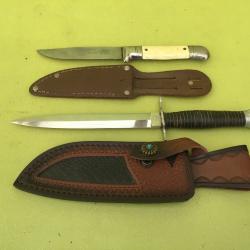 VENDU PAR LE-CUIRASSIER N°2  LOT DE 2 POIGNARDS INOX AVEC FOURREAU CUIR