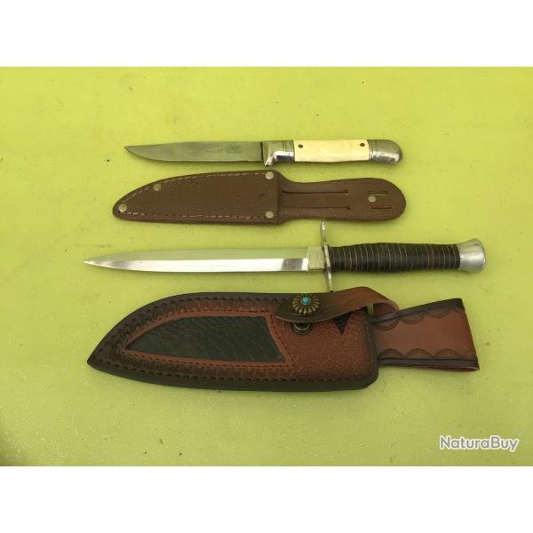 VENDU PAR LE-CUIRASSIER N2  LOT DE 2 POIGNARDS INOX AVEC FOURREAU CUIR