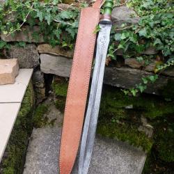 Epée Glaive Empereur Romain Lame Damas 512 Couches Forgée Manche Bois Damas Etui Cuir F Artisanale