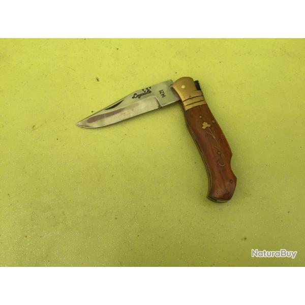 VENDU PAR LE-CUIRASSIER COUTEAU LAGUIOLE PLIANT  MANCHE BOIS DCOR FLEUR EN LAITON