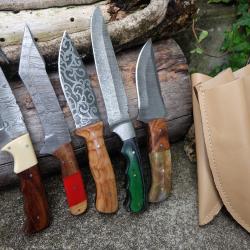 Lot de 5 Skinner Poignard Couteau Damas Lame 256 Couches Manche Bois Fabrication Artisanale
