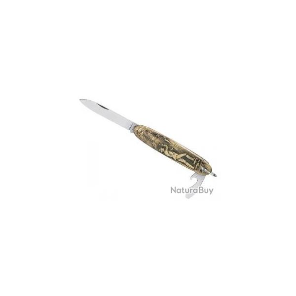 Couteau Couperier Coursolle NAVETTE 2 pices inox (lame, ouvre-botes) motif pcheur  la ligne