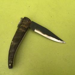 VENDU PAR LE-CUIRASSIER N°3 COUTEAU PLIANT ARTISANAL LAME FINIE A LA FORGE