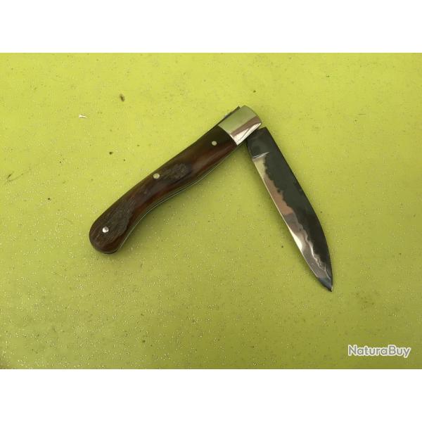 VENDU PAR LE-CUIRASSIER N6 COUTEAU PLIANT ARTISANAL LAME FINIE A LA FORGE