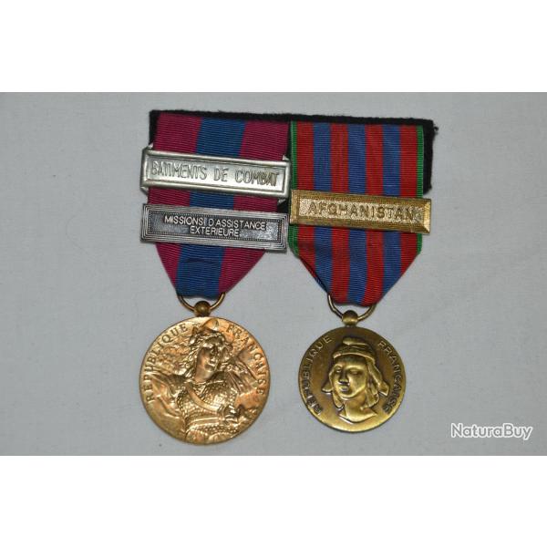 MEDAILLES DEFENSE NATIONALE & COMMEMORATIVE-BATIMENTS COMBAT-MISSION ASSISTANCE-AFGHANISTAN-MARINE
