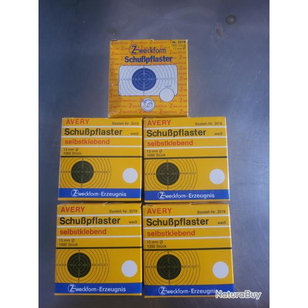 5 Boite de 1000 Gommettes pastilles autocollante 13mm pour cibles carton