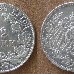 Allemagne 1/2 Mark 1906 Atelier D Piece Argent Aigle Reich