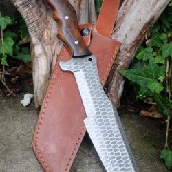 Couteau Bushcraft Trakker Survie Lame Acier Carbone 1055 Manche Bois Etui Cuir Fabr Artisanale