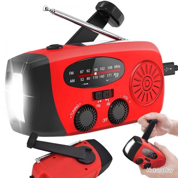 Lampe Torche Radio Dynamo d'urgence Rechargeable USB et Solaire
