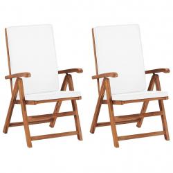 Chaises inclinables lot de 2 avec coussins Teck solide Crème