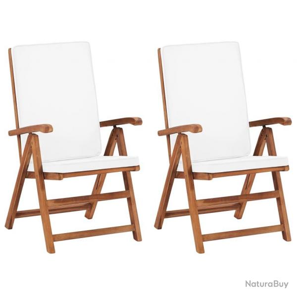 Chaises inclinables lot de 2 avec coussins Teck solide Crme