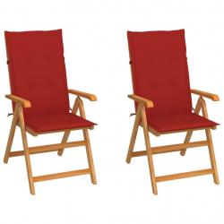 Chaises de jardin lot de 2 et coussins rouge Bois teck massif