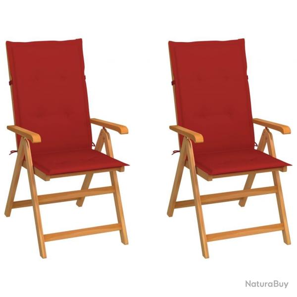 Chaises de jardin lot de 2 et coussins rouge Bois teck massif