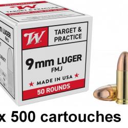 Munitions WINCHESTER FMJ CALIBRE 9 mm Luger / 9 x 19 / 9 mm para 124 GRS 10 boites ( 500 munitions)