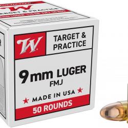 Munitions WINCHESTER FMJ CALIBRE 9 mm Luger / 9 x 19 / 9 mm para 124 GRS 1 boite ( 50 munitions )