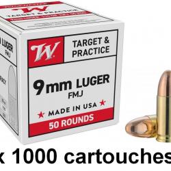 Vente Flash Munitions WINCHESTER FMJ 9 mm Luger / 9x19 / 9 mm para 124 GRS 20 boites 1000 munitions