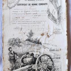 1921 52e Rég. Artillerie Certificat de bonne conduite illustration canon de 75