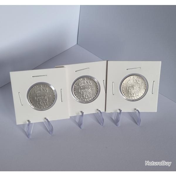 Lot 3 X 1 Krona Argent 1955 - 1960 - 1967 Gustave VI Adolphe , Gustaf VI Adolf , Sude , Sweden