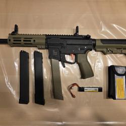 Réplique airsoft aeg Specna Arms SA-FX01 FLEX, bi-ton noir tan, full upgrade, 1 Joule max