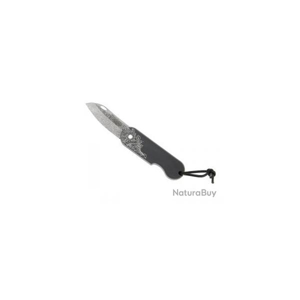 Couteau Skult lame acier inox X46Cr13 sans cran avec motif La vague manche gris