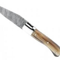 Couteau Laguiole GILLES® GENTLEMAN lame damas inox 160 couches à cran manche pointe corne +pochette