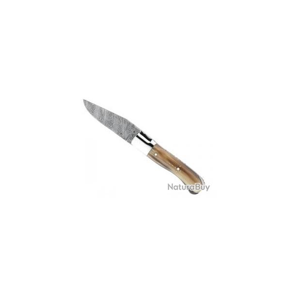 Couteau Laguiole GILLES GENTLEMAN lame damas inox 160 couches  cran manche pointe corne +pochette