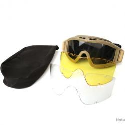 Lunettes tactiques + 3 visières - tir/moto/airsoft - kaki - LIVRAISON GRATUITE