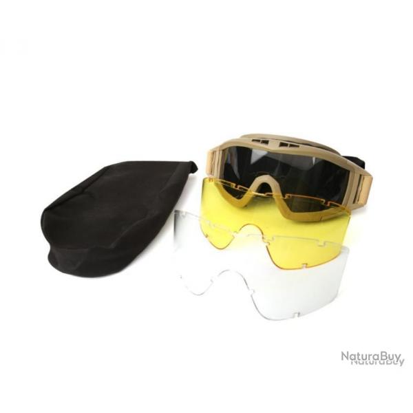 Lunettes tactiques + 3 visires - tir/moto/airsoft - kaki - LIVRAISON GRATUITE