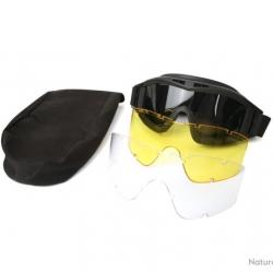 Lunettes tactiques + 3 visières - tir/moto/airsoft - noir - LIVRAISON GRATUITE
