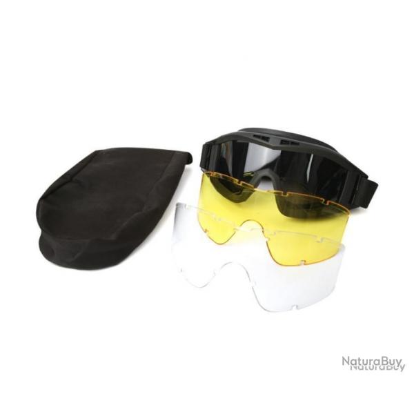 Lunettes tactiques + 3 visires - tir/moto/airsoft - noir - LIVRAISON GRATUITE