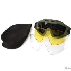 Lunettes tactiques + 3 visières - tir/moto/airsoft - vert - LIVRAISON GRATUITE