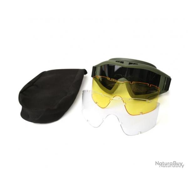 Lunettes tactiques + 3 visires - tir/moto/airsoft - vert - LIVRAISON GRATUITE