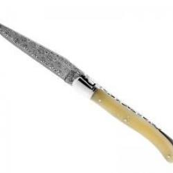 Couteau Laguiole GILLES® NATURE lame damas inox 120 couches à cran manche pointe corne  +pochette