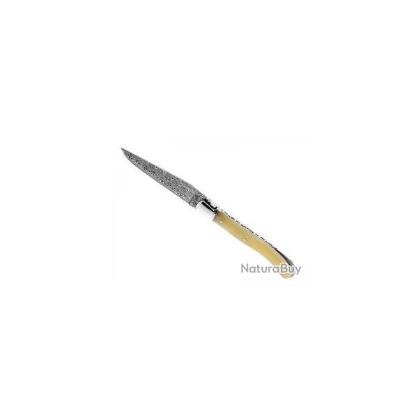 Couteau Laguiole GILLES NATURE lame damas inox 120 couches  cran manche pointe corne  +pochette