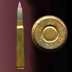 7.92 x 61 Norvégien - RARE - balle traçante pointe rouge - étui laiton 61 mm - marquage : RA-1938-
