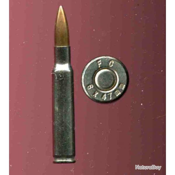 6 x 47 Federal - peu courant - marquage : FC 6x47 mm - balle cuivre pointue - tui nickel de 47 mm