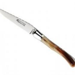 Couteau Laguiole GILLES® NATURE lame brillante à cran acier 14C28N manche 12CM pointe corne pochette