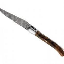 Couteau Laguiole GILLES® NATURE  lame damas inox 160 couches à cran manche noyer 12cm +pochette